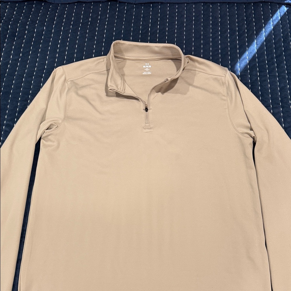 Under Armour Men's Long Sleeve Beige Quarter-Zip Shirt Loose Fit